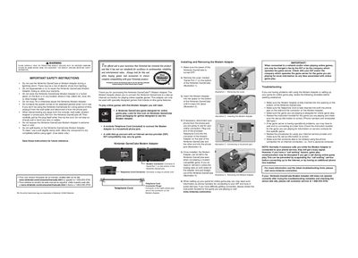 Nintendo GameCube Modem Adapter Instruction Manual - cover page
