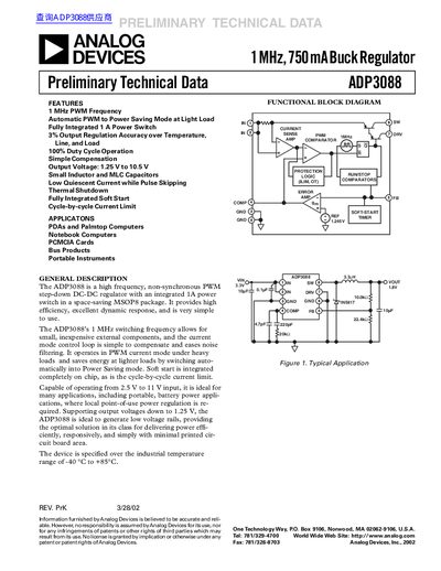 ANALOG DEVICES ADP3088 1 MHz 750 mA Buck Regulator handbook - cover page