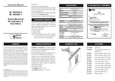 Hanna Instruments BL 983320-0/BL 983320-1 Panel-Mounted EC Indicators & Controllers User Manual - cover page