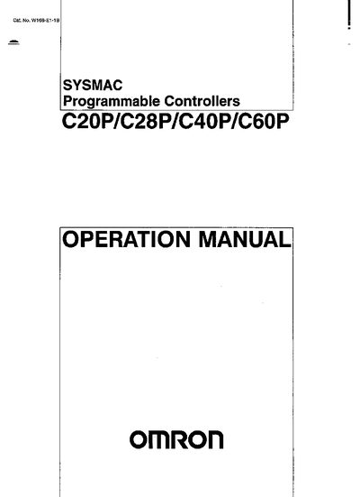 OMRON C20P/C28P/C40P/C60P Programmable Controller Operation Manual - cover page