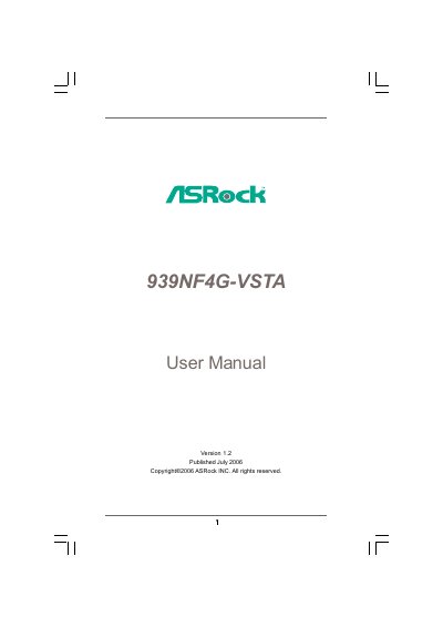 ASRock 939NF4G-VSTA Motherboard User Manual - cover page