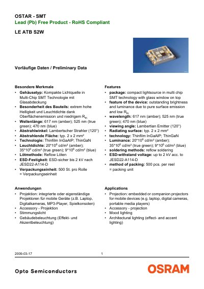 OSRAM LE ATB S2WOSTAR LED Datasheet - cover page