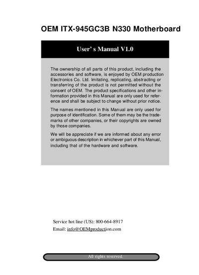 OEM ITX-945GC3B N330 Motherboard User Manual