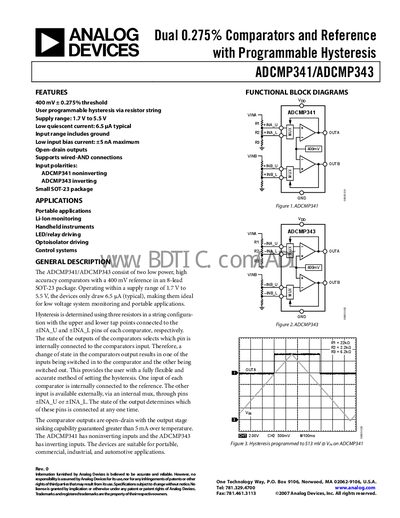 Analog Devices ADCMP341/ADCMP343 Datasheet - cover page