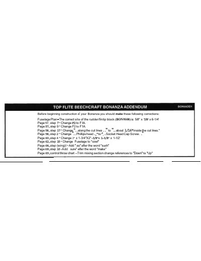 Top Flite Beechcraft Bonanza Assembly and Operation Manual - cover page