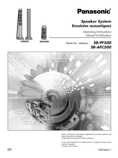 Panasonic SB-PF500/SB-AFC500 Floor Speakers Operating Instructions