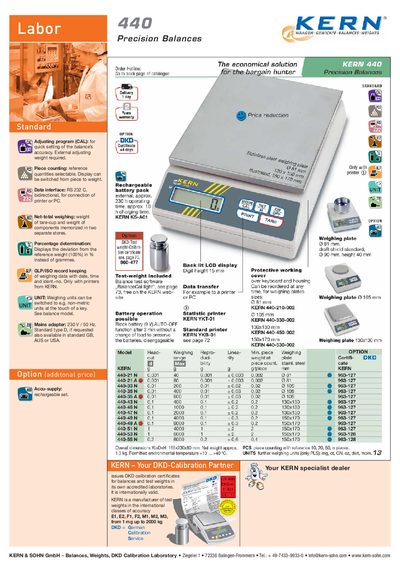 KERN 440 Product Leaflet - cover page