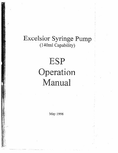 Excelsior ESP Syringe Pump Operation Manual - cover page