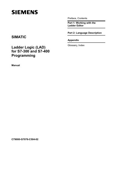 Siemens S7-300 / S7-400 Ladder Logic (LAD) Programming Manual - cover page