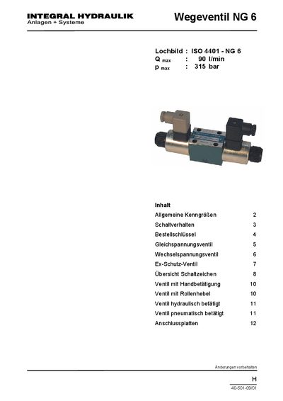 Integral NG 6 Hydraulic Valve Technology Data - cover page