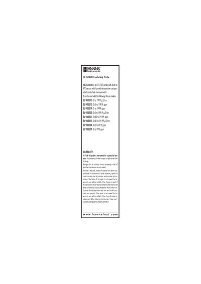 Hanna Instruments HI 7634-00 Conductivity Probe Instruction Manual - cover page