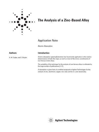 Agilent Application Note: Analysis of a Zinc-Based Alloy - cover page