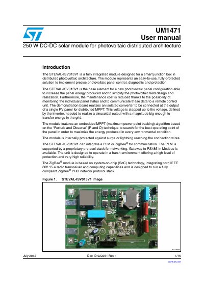 STMicroelectronics STEVAL-ISV013V1 250 W DC-DC Solar Module User Manual