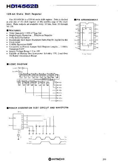 Hitachi HD14562B 128-bit Static Shift Register Datasheet - cover page