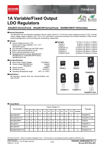 ROHM BA25BC0WT Datasheet - cover page