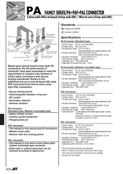 JST PA Series Connectors Product Leaflet - cover page