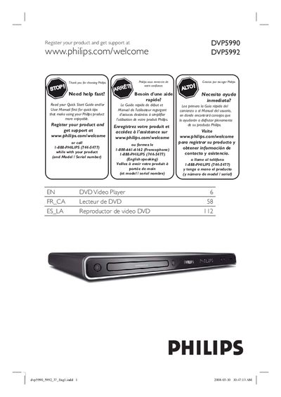 Philips DVP5990/DVP5992 DVD Player User Manual - cover page