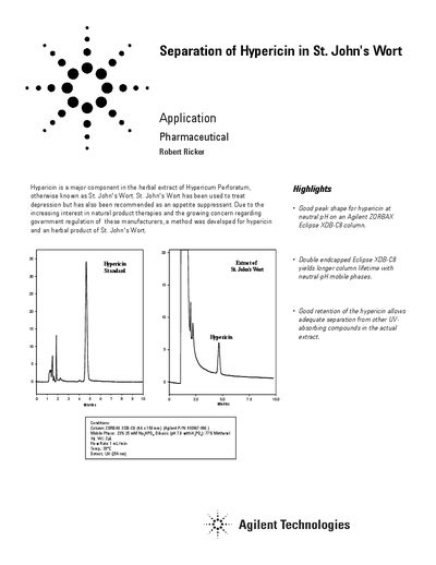 Agilent 5988-6421EN Application Note Separation of Hypericin in St. John's Wort - cover page