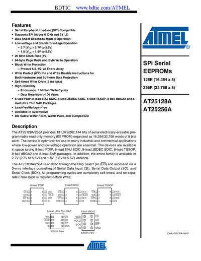 Atmel AT25128A Serial EEPROM Datasheet - cover page