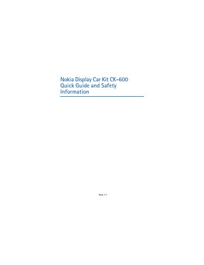 Nokia CK-600 Quick Guide
