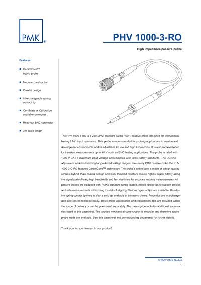 PMK PHV 1000-3-RO Datasheet - cover page