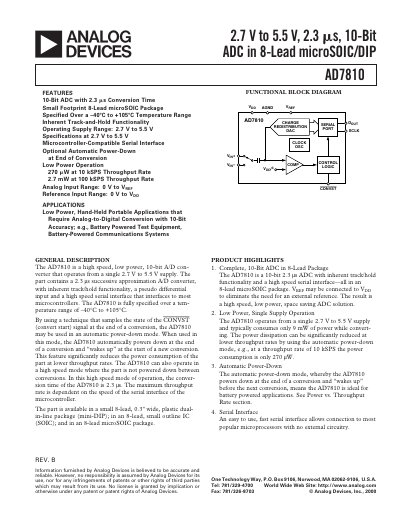 Analog Devices AD7810 Datasheet Rev B - cover page