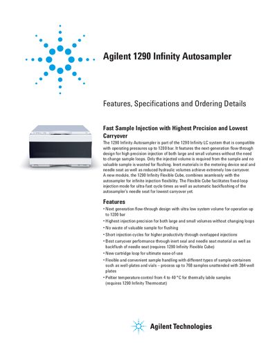 Agilent 1290 Infinity Autosampler Features and Specifications - cover page