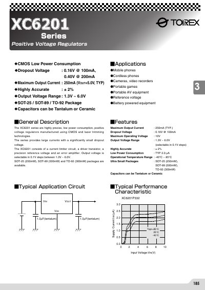 Torex XC6201 Series Positive Voltage Regulator Datasheet - cover page
