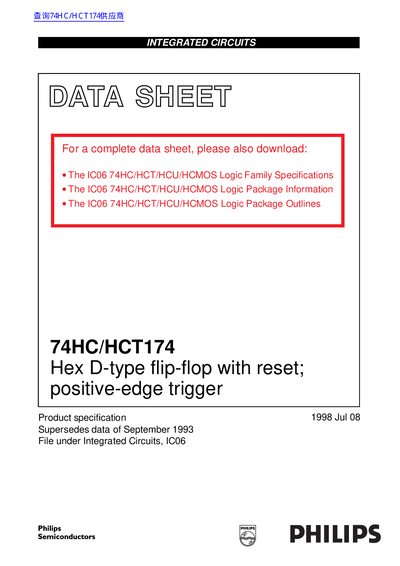 Philips 74HC/HCT174 Hex D-type Flip-Flop Datasheet - cover page