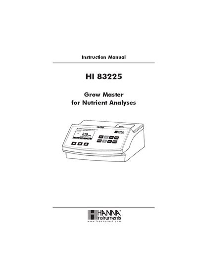 Hanna Instruments HI 83225 Grow Master Nutrient Analysis Instruction Manual - cover page