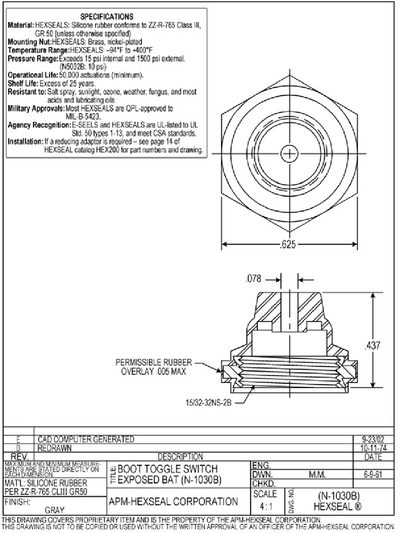 APM-HEXSEAL N-1030B Hexseal Specification Sheet - cover page