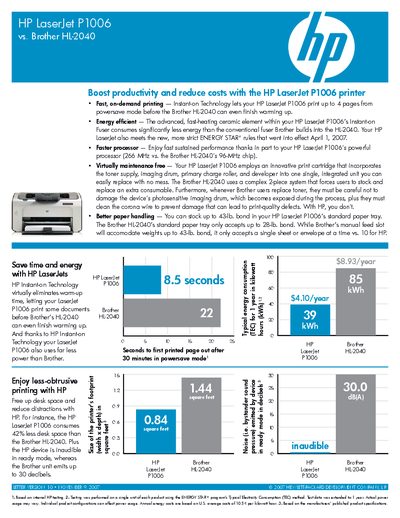 HP LaserJet P1006 Printer Product Comparison - cover page