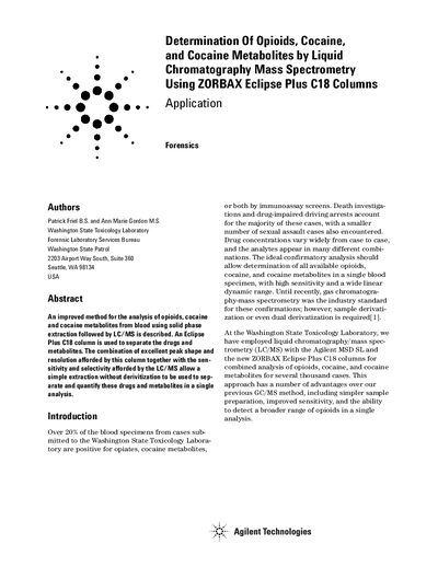Agilent ZORBAX Eclipse Plus C18 Opioid Analysis Application Note - cover page
