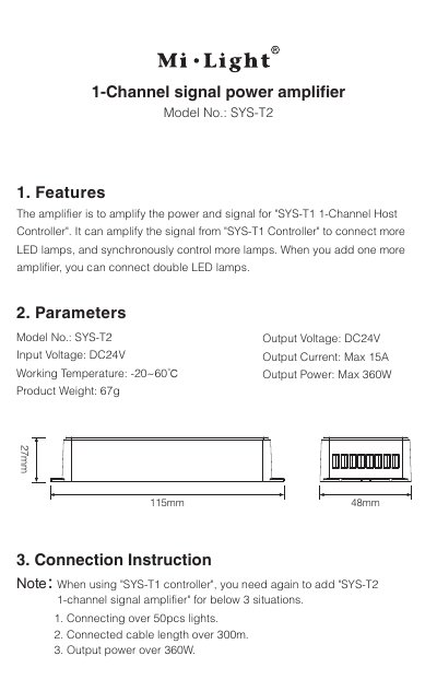 SYS SYS-T2 1-Channel Signal Power Amplifier Product Leaflet - cover page