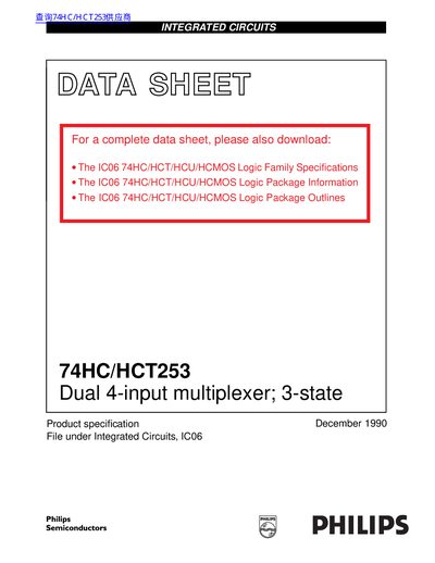 PHILIPS 74HC/HCT253 Dual 4-input multiplexer; 3-state handbook - cover page
