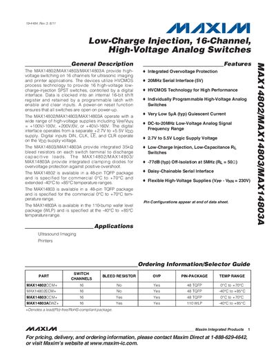 Maxim MAX14802/MAX14803/MAX14803A High-Voltage Analog Switches Datasheet - cover page