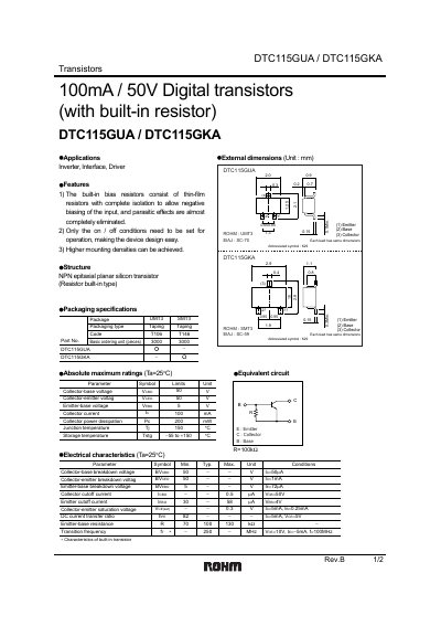 ROHM DTC115GUA/DTC115GKA Datasheet - cover page