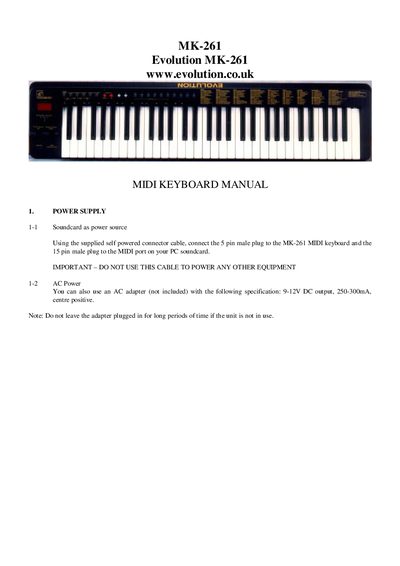 Evolution MK-261 MIDI Keyboard User Guide - cover page