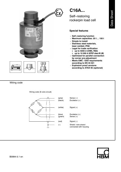 HBM C16A Self-Restoring Rockerpin Load Cell Data Sheet