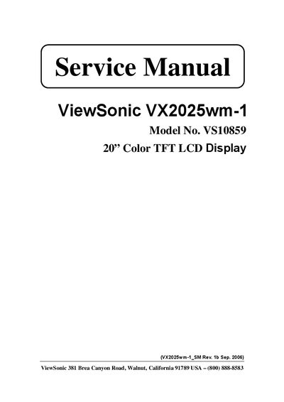 ViewSonic VX2025wm-1 LCD Display Service Manual - cover page