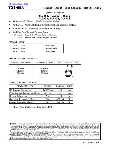 Toshiba TLG359 LED Display Datasheet - cover page