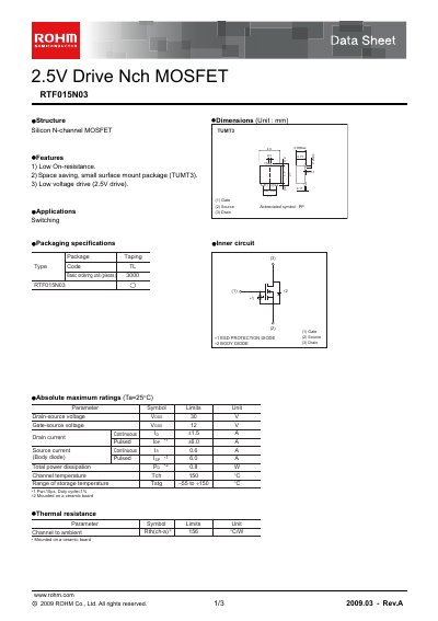 ROHM RTF015N03 Datasheet - cover page