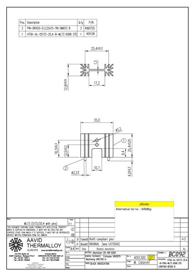 AAVID THERMALLOY BC092 Data Sheet - cover page