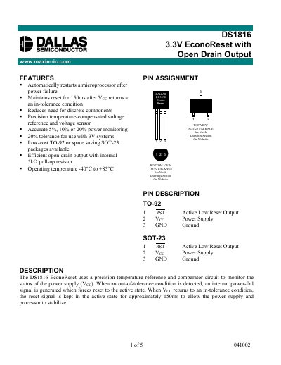 Dallas DS1816 EconoReset Manual - cover page