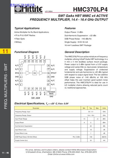 Hittite HMC370LP4 Datasheet - cover page