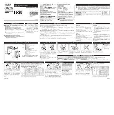 Olympus FL-20 Electronic Flash Instructions - cover page