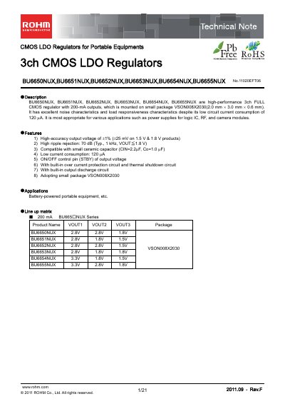 ROHM BU6650NUX‑BU6655NUX Technical Note - cover page