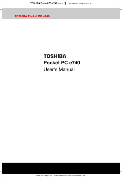 Toshiba Pocket PC e740 User Manual - cover page