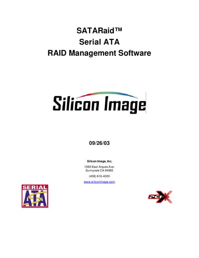 Silicon Image SATARaid Serial ATA RAID Management Software User Manual - cover page
