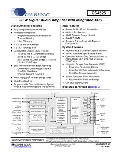 Cirrus Logic CS4525 Digital Audio Amplifier Manual - cover page